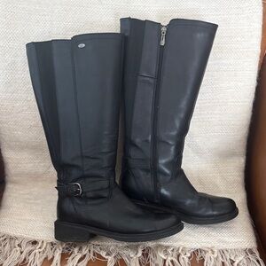 Black Leather Knee-High Wide -Calf Boots